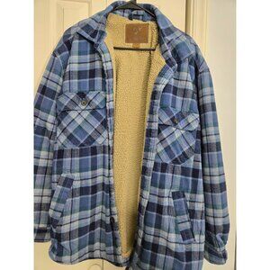 Outdoor Life Mens Blue Plaid Sherpa-Lined Flannel Jacket Size XL